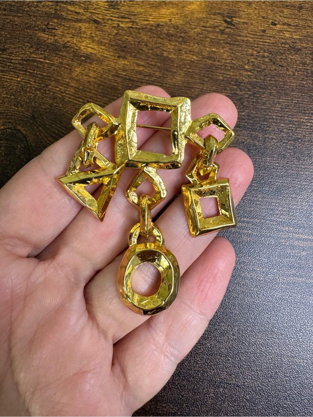 Gold Geometric Drop Brooch - Women Accessories